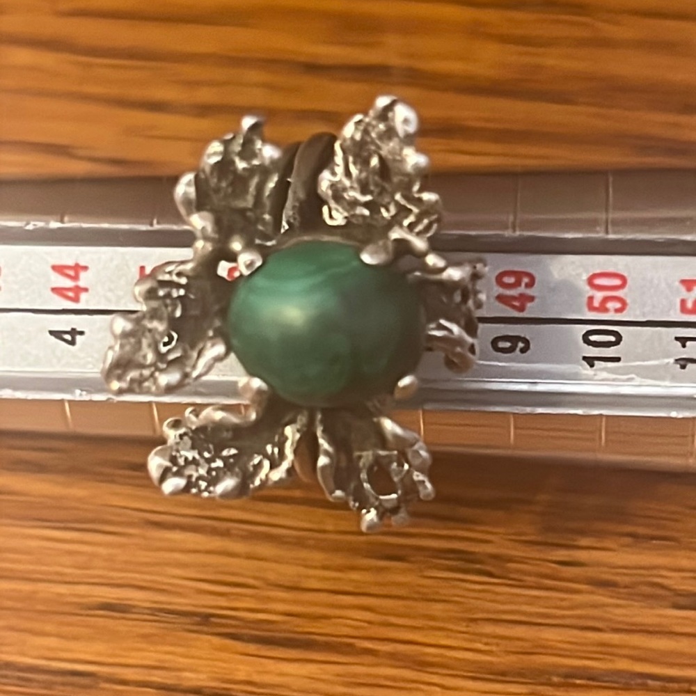 Green Stone Floral Silver Ring - Women Jewelry